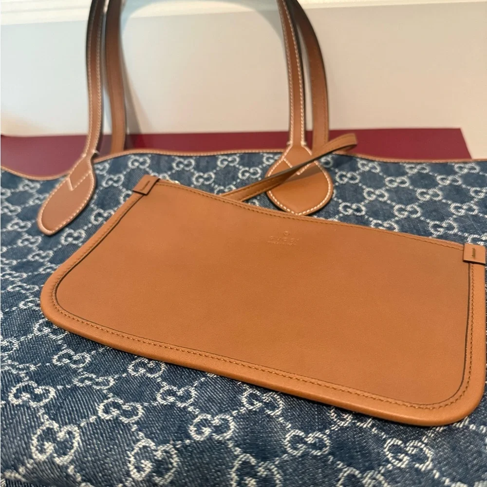 Gucci Blue and Brown Monogram Tote - Picture 4 of 4